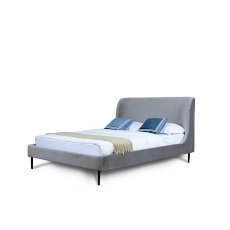 Manhattan Comfort Heather Full-Size Bed in Velvet Grey and Black Legs S-BD003-FL-GY